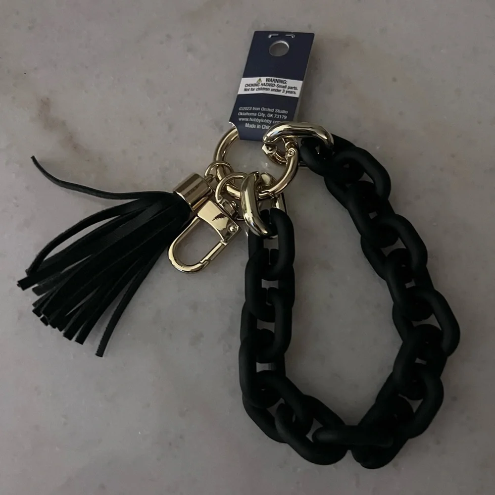 Black Chain Tassel Keychain with Gold Hardware - Picture 7 of 7